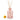 Pink glass diffuser bottle with wooden sticks and yellow cap on a white background