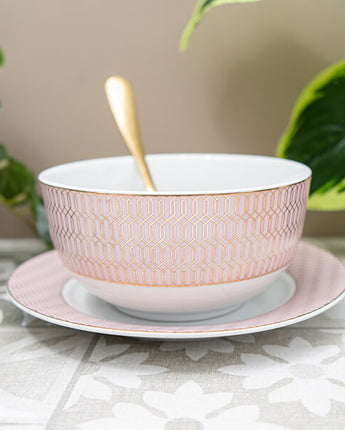 Pink and Gold Bowl with a Geometric Design