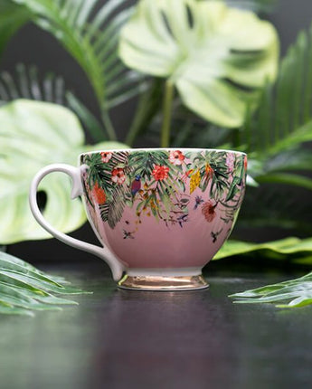 Pink and Floral Chinoiserie Footed Mug