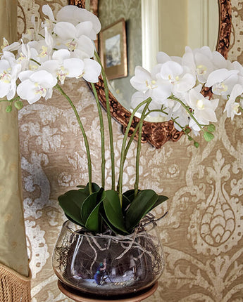 Timeless Lifelike White Orchid in Clear Glass Fishbowl