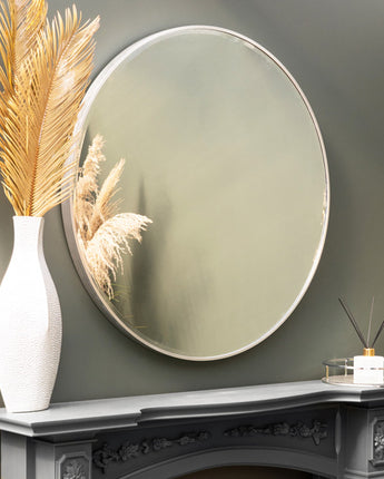 80CM Round Wall Mirror with a Silver Frame