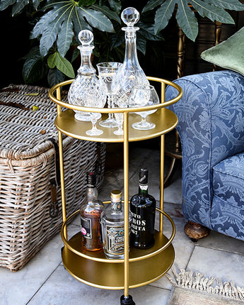 Small Round Drinks Trolley - Gold