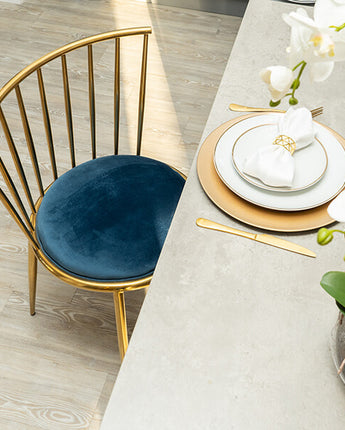 Blue Lexi Dining Chair with Gold Frame and Cushioned Seat