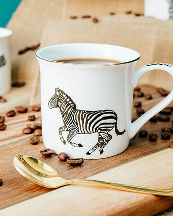 Stylish White Bone China Coffee Mug with Zebra Print Design