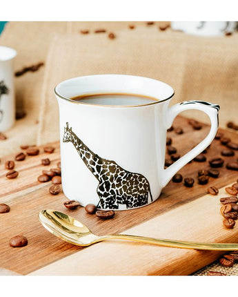 White Bone China Mug with Giraffe Print Design