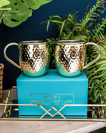 Set of Two Art Deco Gold Moscow Mule Mugs