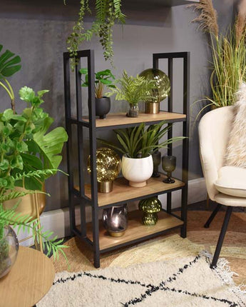 Modern Fusion: Oak Wood and Metal 3-Shelf Freestanding