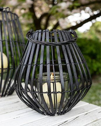 Urban Lantern- Matt Black Slatted with a Chic Handle