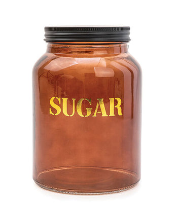 Vintage Style Glass "Sugar" Storage Jar in Amber Gold