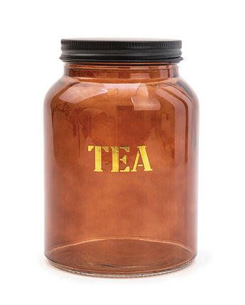 Vintage Style Glass "Tea" Storage Jar in Amber Gold