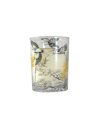 Candle in a Gold and Clear Heron Design Candle Holder - Clean Cotton Scent