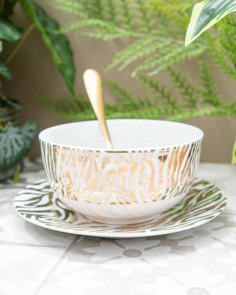 Art Deco Gold and White Zebra Print Bowl