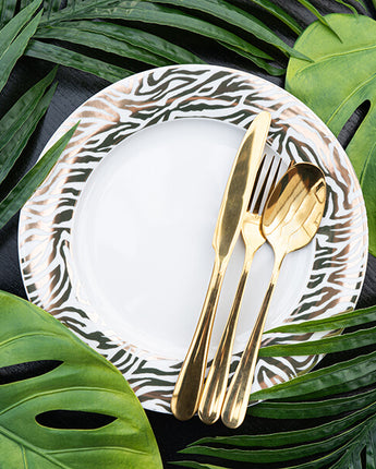 Art Deco Gold and White Zebra Dinner Plate