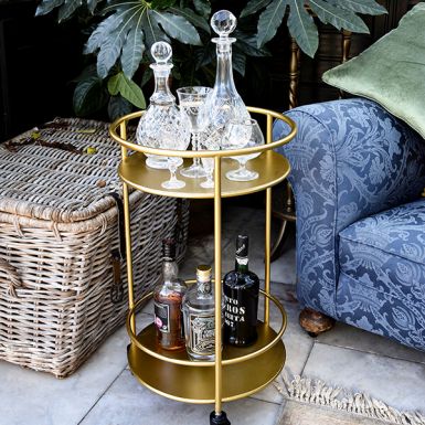 Round Drinks Trolley in Gold