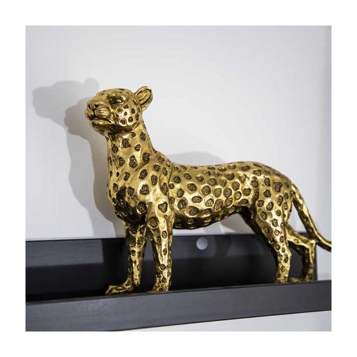 Black and Gold Leopard Statue Sitting on Table Black and Gold