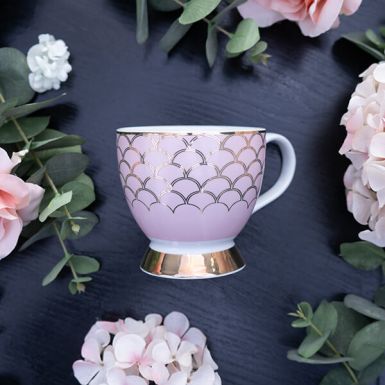 Pink and Gold Footed Mug with a White Handle