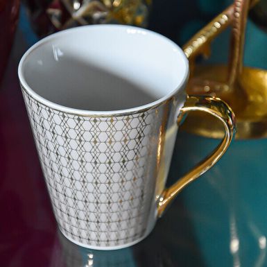 White and Gold Mug with a Gold Handle