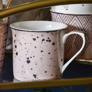 Pink and Gold Speckled Mug with a White and Gold Handle
