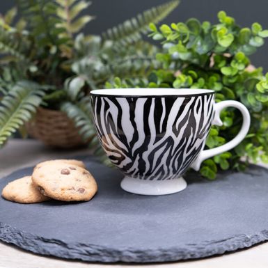 Black and White Zebra Print Footed Mug with a White Handle