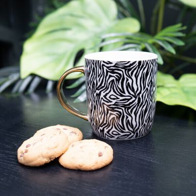 Black and White Zebra Print Mug with a Gold Handle