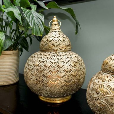 Large Round Detailed Cut Out Gold Lantern