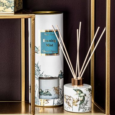 Gold and White Evening Mist Reed Diffuser with a Stout Vase