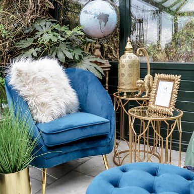 Blue Brooklyn Velvet Chair with Padded Cushion and Gold Legs