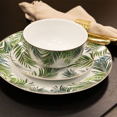 Set of Four Emerald Green Eden Decal Rice Bowls