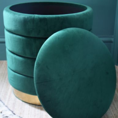 Set Of 2 Emerald Green Ottomans With Gold Bases