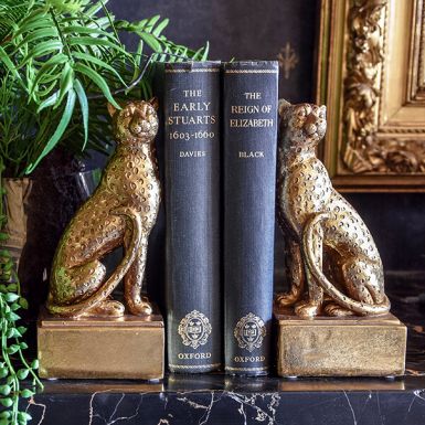 Art Deco Style Gold Leopard Bookends