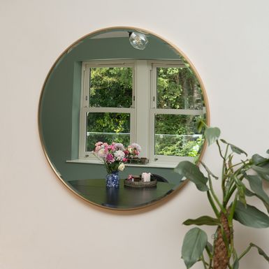 Large Round Mirror with Gold Metal Frame