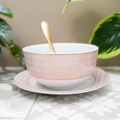 Pink and Gold Bowl with a Geometric Design