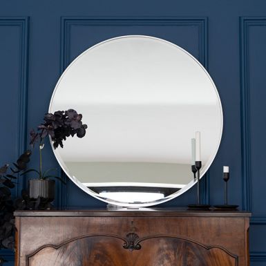 Round Wall Mirror with a Silver Frame