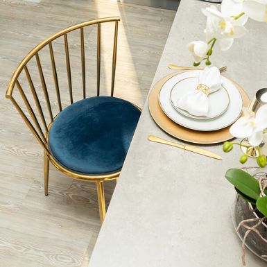 Blue Lexi Dining Chair with Gold Frame and Cushioned Seat