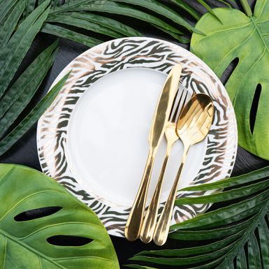Art Deco Gold and White Zebra Dinner Plate