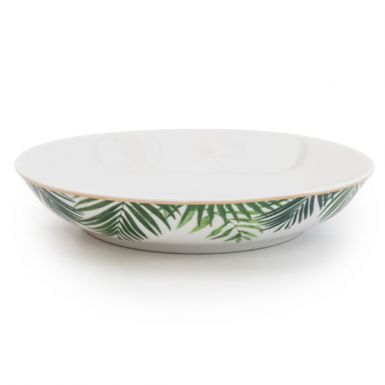 Set of 4 Emerald Eden Decal Pasta Bowls With Gold Rim