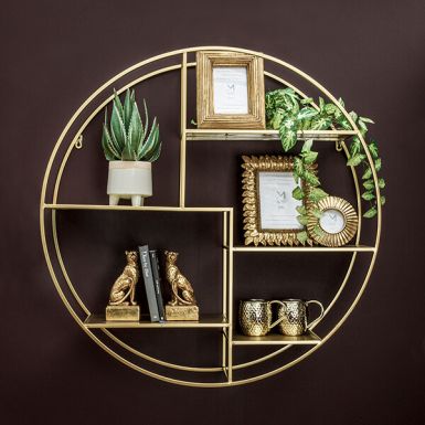 Extra Large Round Wall Shelf Unit in Gold