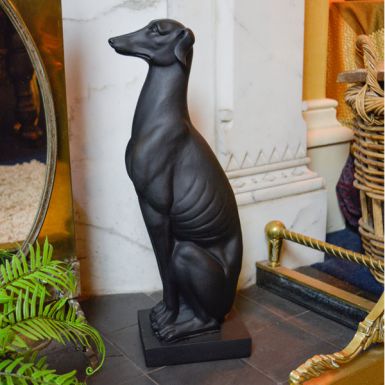 Art Deco Sitting Black Greyhound Ornament